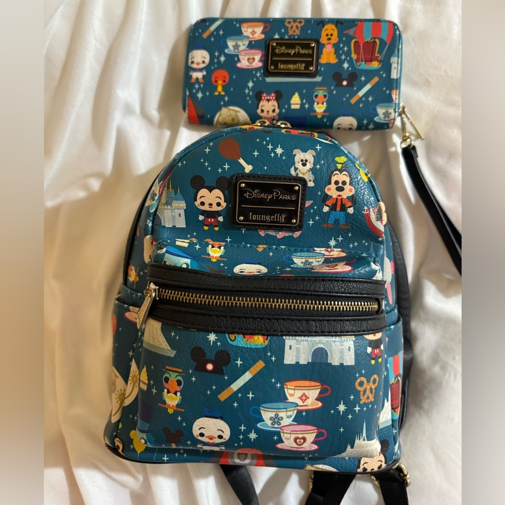 Loungefly Disney Parks Teal Backpack and Wallet Set